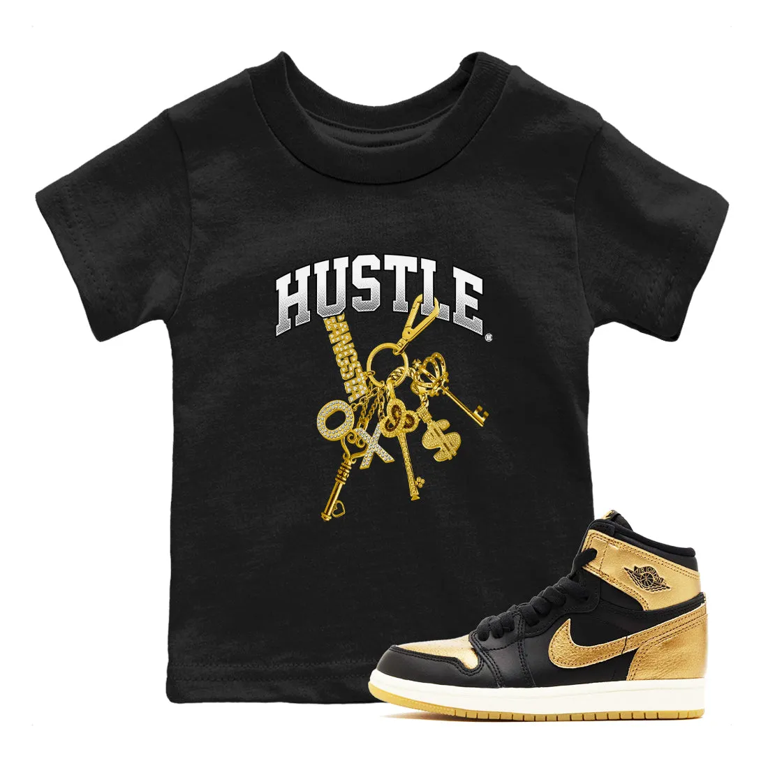 1 Hustle Sneaker Air Metallic Gold Black Kids Jordan SNRT Unique selection Anti-slip Tees - Gold