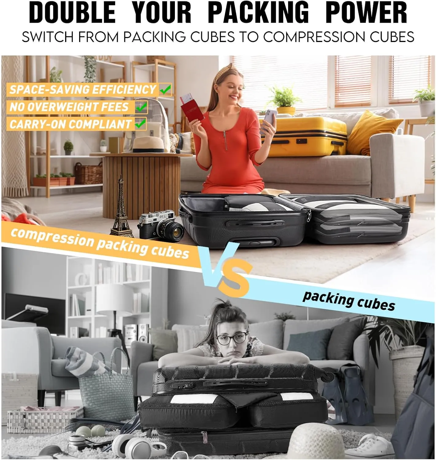 10 Set Compression Packing Cubes for Travel Essentials,Compressible Expandable Packing Cubes for Suitcase,OlarHike Luggage Organizer Bags for Travel,Handy Helper for Organizing Clothes(Matcha Green)