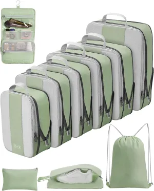 10 Set Compression Packing Cubes for Travel Essentials,Compressible Expandable Packing Cubes for Suitcase,OlarHike Luggage Organizer Bags for Travel,Handy Helper for Organizing Clothes(Matcha Green)