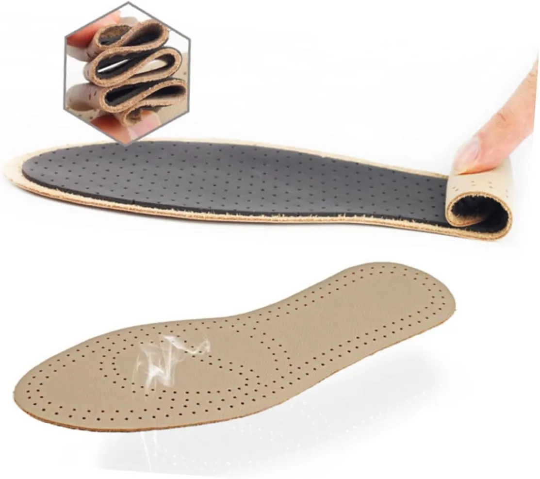 2 Pair of Leather Insoles Sports Shoe Pads Breathable Odor Cowhide Material Size 45-46 Soft Comfortable