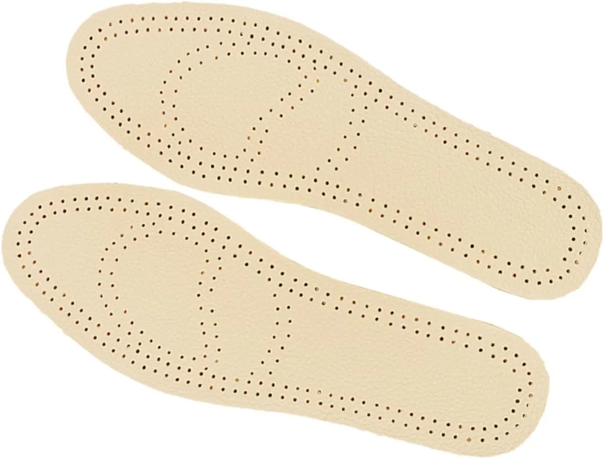 2 Pair of Leather Insoles Sports Shoe Pads Breathable Odor Cowhide Material Size 45-46 Soft Comfortable