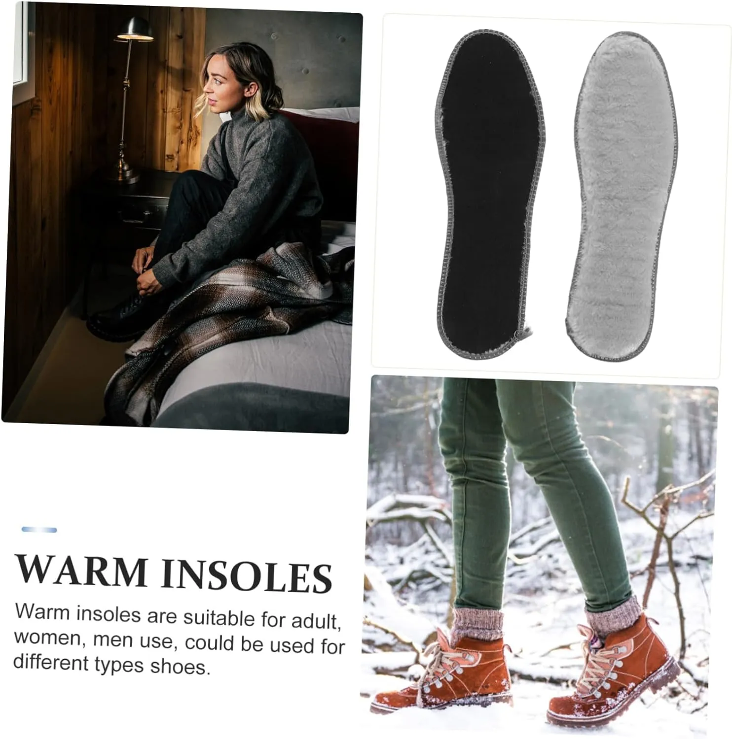 4 Pairs Warm Plush Insoles for Winter Thickened Boot Liners for Women Nonslip Design for Rain Boots