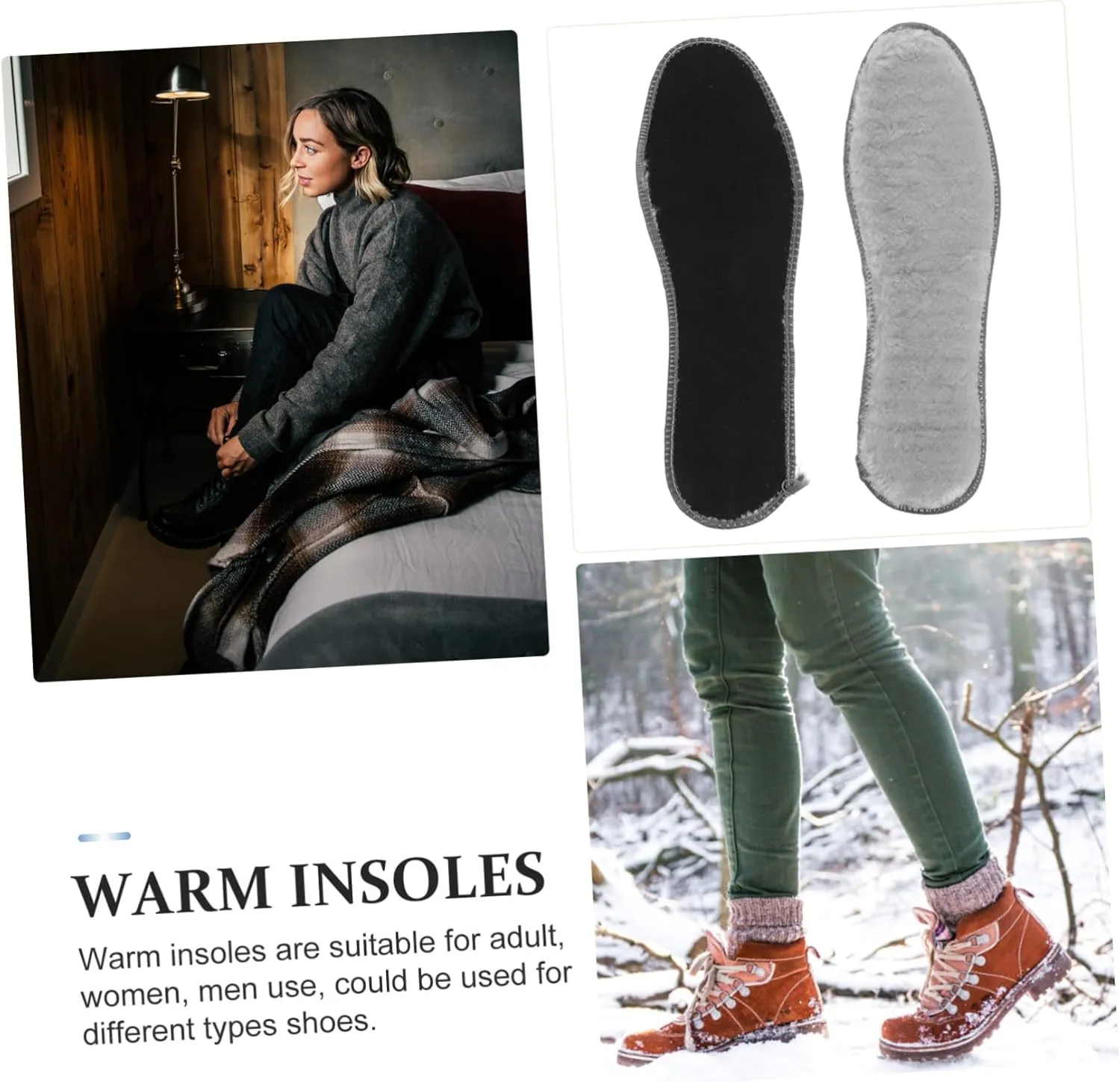 4 Pairs Warm Plush Insoles for Women Thickened Fluffy Shoe Inserts for Cold Weather Ergonomic Design Secure Fit Thermal Insulation