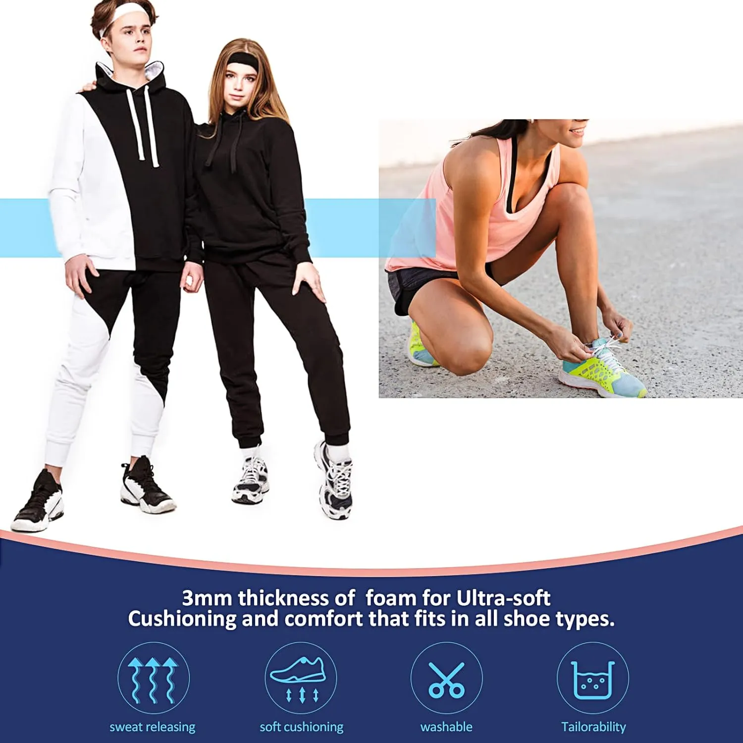 6 Pairs Shoe Insoles Women Thin Breathable Shoe Pads Inserts Ultra Soft Cushioning Walking Double Layer Latex Insoles with Holes Fit in Any Unisex, Men 7-11 Woman 2-8(White)