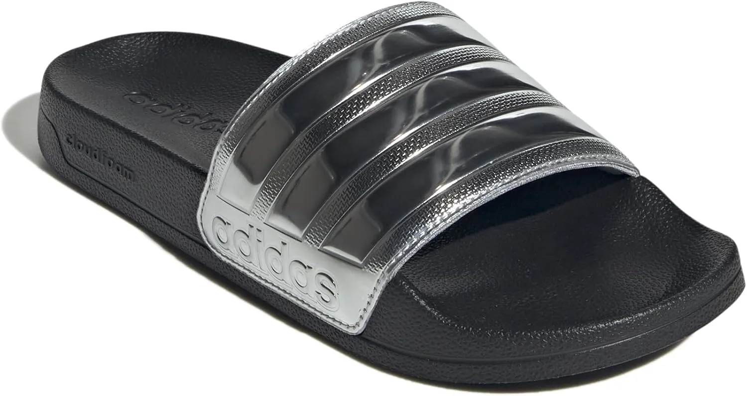 adidas Unisex Adilette Shower Slide Sandal, Black/Silver Metallic/Silver Metallic, 5 US Men