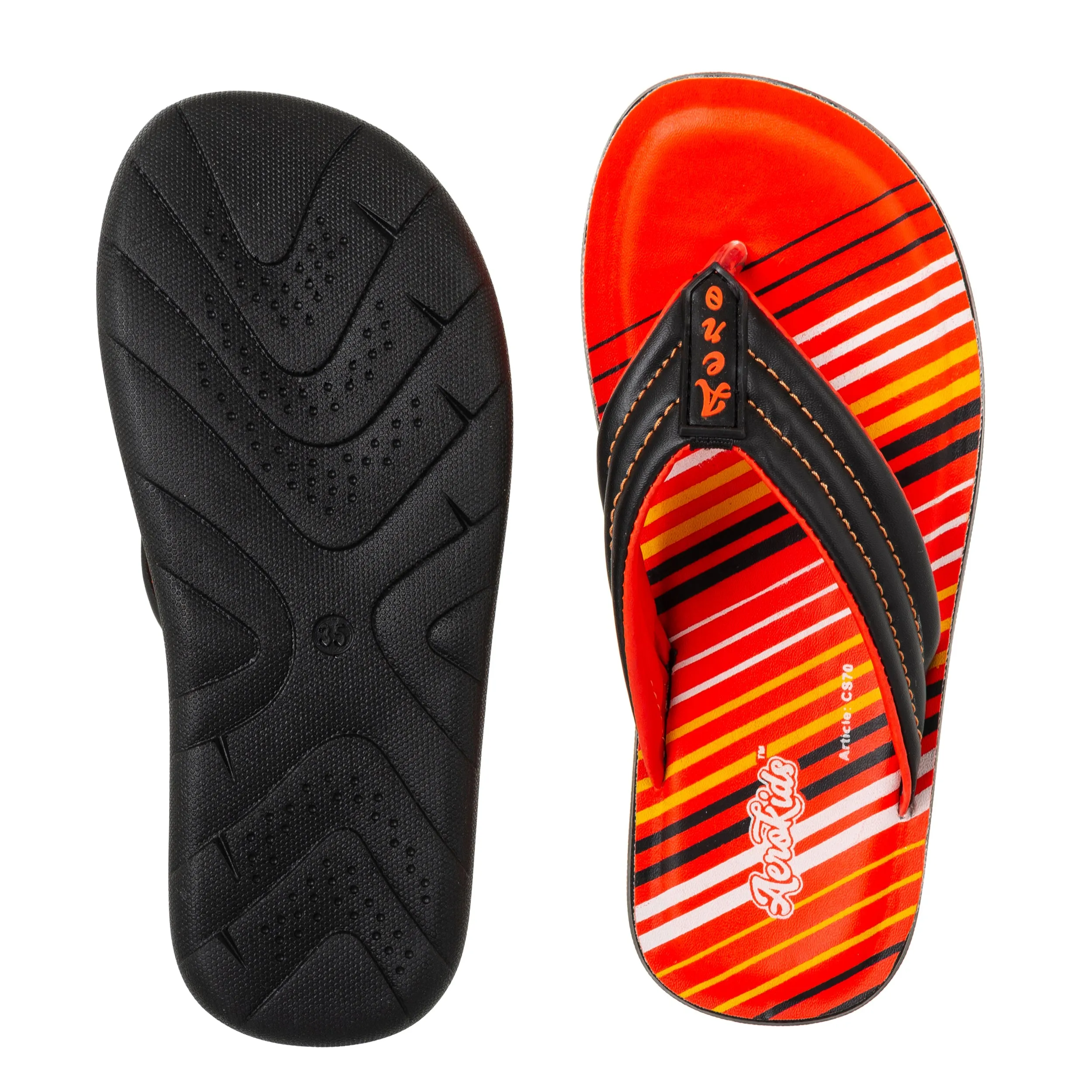 Aerokids Boys Black V Shape Lightweight Sandal with Printed Insole (CS70_BLACK)