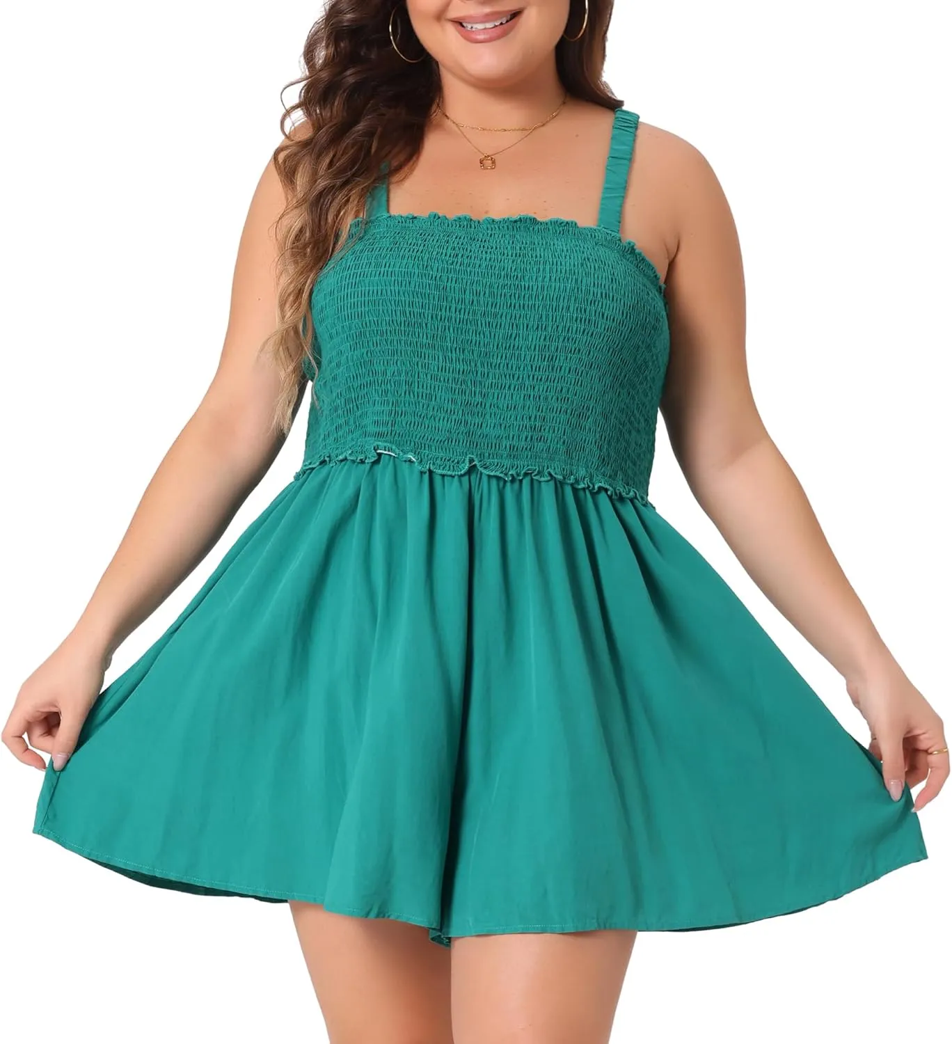 Agnes Orinda Plus Size Summer Sleeveless Rompers for Women Square Collar Flowy Short Jumpsuit with Pockets