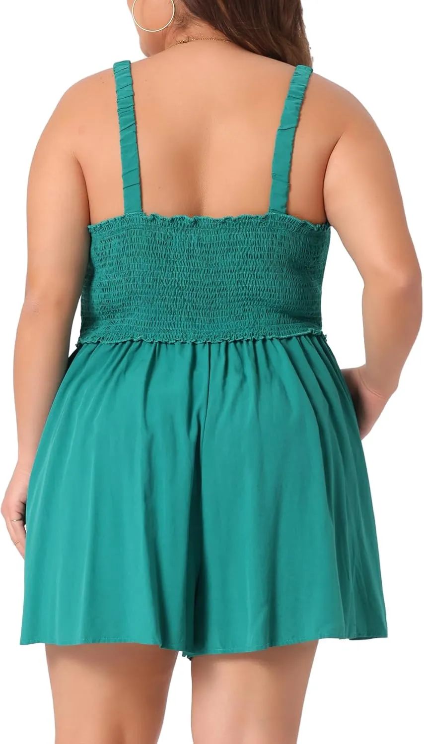 Agnes Orinda Plus Size Summer Sleeveless Rompers for Women Square Collar Flowy Short Jumpsuit with Pockets