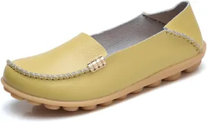 AIFLM Women's Moccasin Casual Mom's Shoes Women's Two Layer Cowhide Nurse Shoes Comfortable Loafer Walking and Driving Work Shoes Flat Bottom Gift for Women