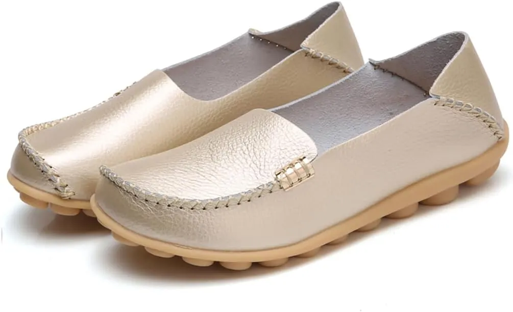 AIFLM Women's Moccasin Casual Mom's Shoes Women's Two Layer Cowhide Nurse Shoes Comfortable Loafer Walking and Driving Work Shoes Flat Bottom Gift for Women