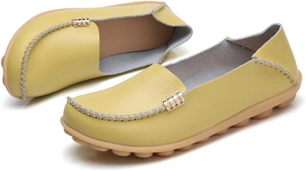 AIFLM Women's Moccasin Casual Mom's Shoes Women's Two Layer Cowhide Nurse Shoes Comfortable Loafer Walking and Driving Work Shoes Flat Bottom Gift for Women