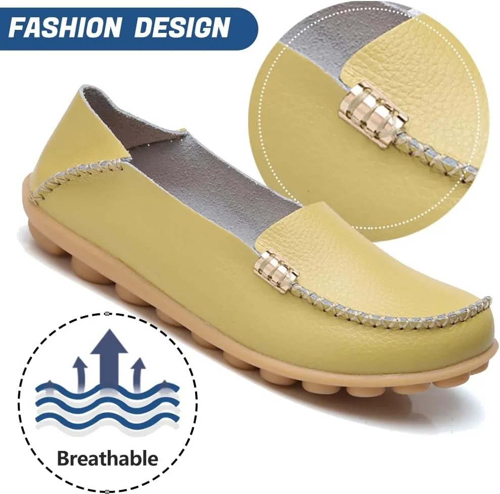 AIFLM Women's Moccasin Casual Mom's Shoes Women's Two Layer Cowhide Nurse Shoes Comfortable Loafer Walking and Driving Work Shoes Flat Bottom Gift for Women