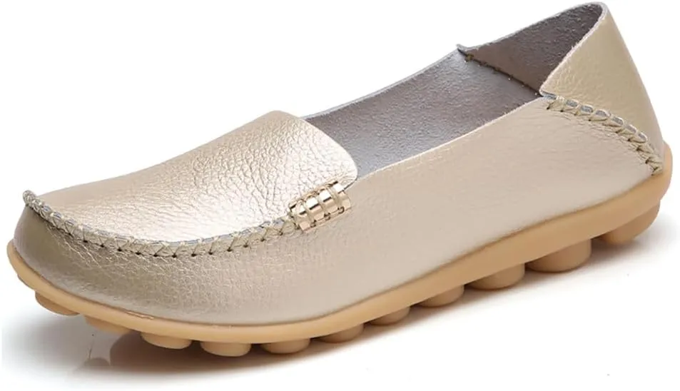 AIFLM Women's Moccasin Casual Mom's Shoes Women's Two Layer Cowhide Nurse Shoes Comfortable Loafer Walking and Driving Work Shoes Flat Bottom Gift for Women