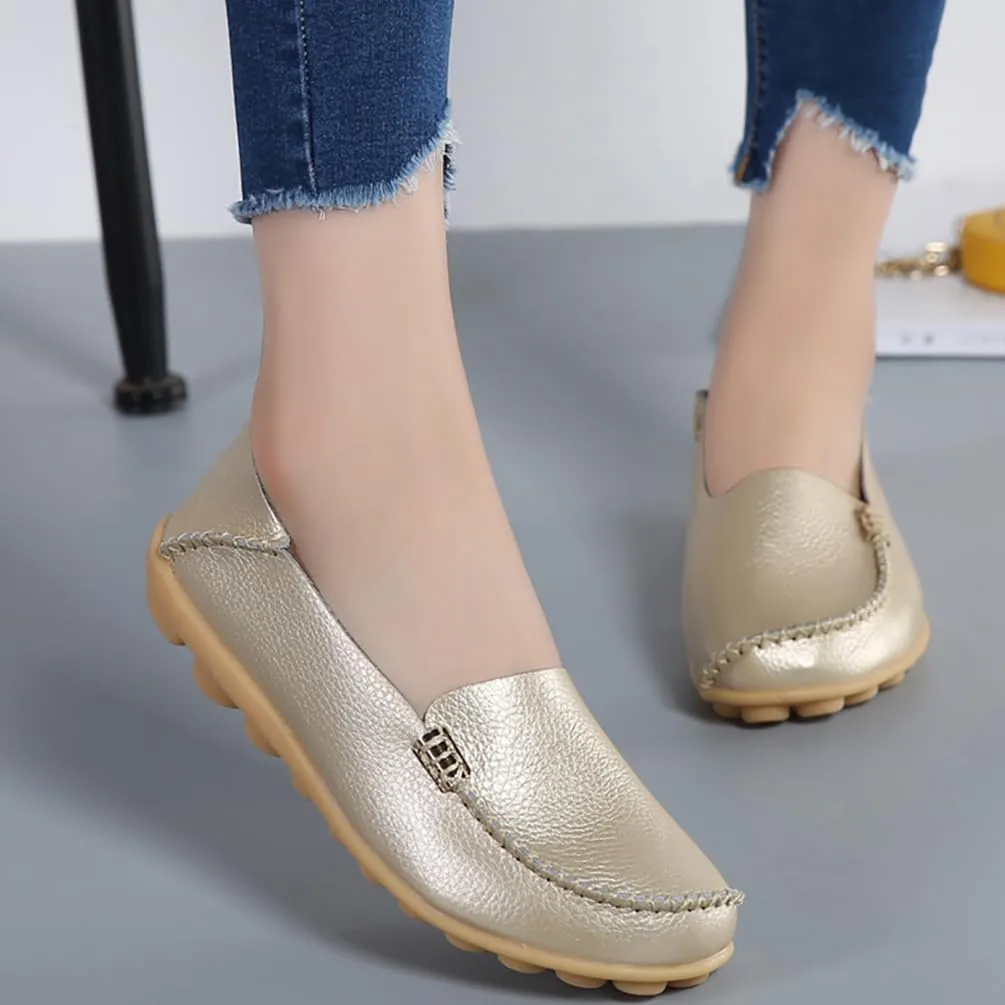 AIFLM Women's Moccasin Casual Mom's Shoes Women's Two Layer Cowhide Nurse Shoes Comfortable Loafer Walking and Driving Work Shoes Flat Bottom Gift for Women
