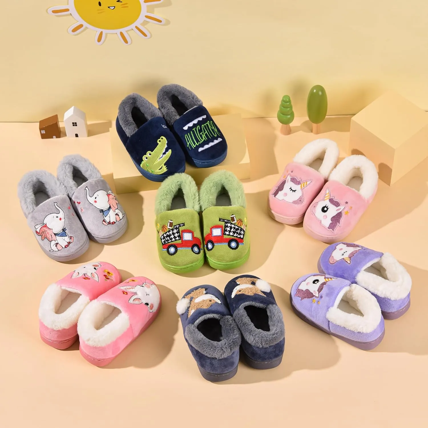 Ainikas Toddler Boys Girls Slippers Fluffy Little Kids House Slippers Warm Fur Cute Animal Home Slipper