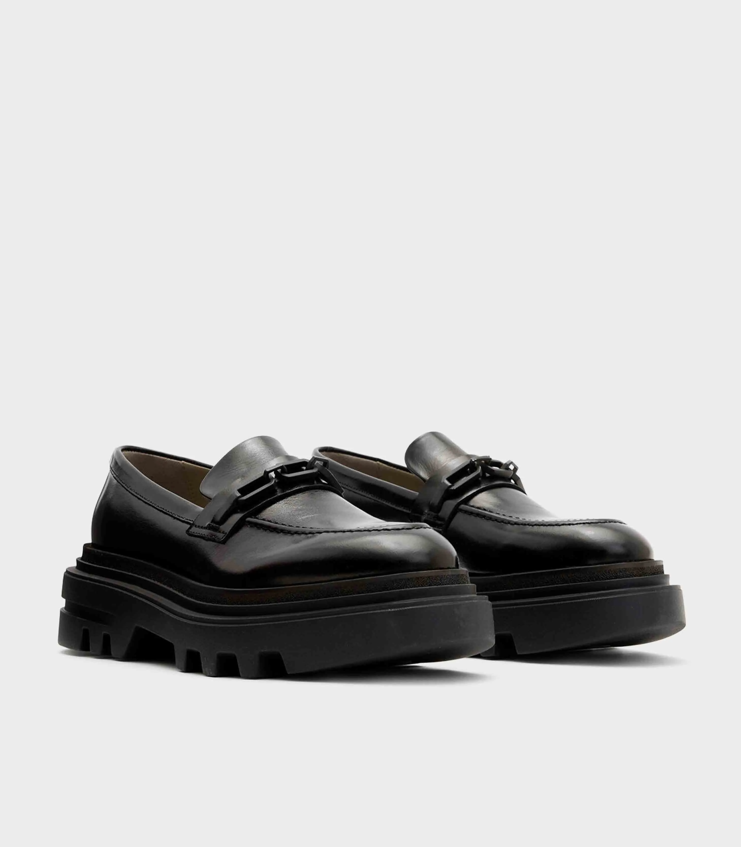 AllSaints- Alexia Chain Chunky Leather Loafers