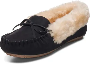 Alpine Swiss Leah Womens Shearling Moccasin Slippers Faux Fur Slip On House Shoes