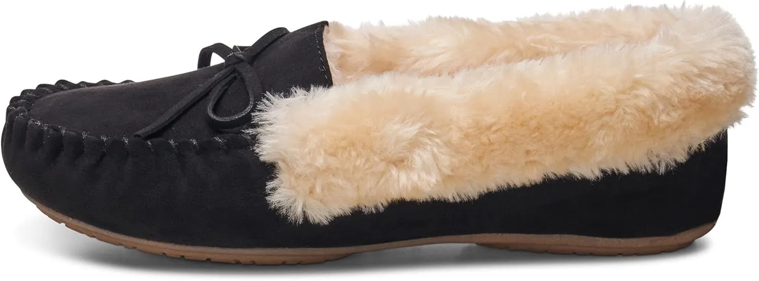 Alpine Swiss Leah Womens Shearling Moccasin Slippers Faux Fur Slip On House Shoes