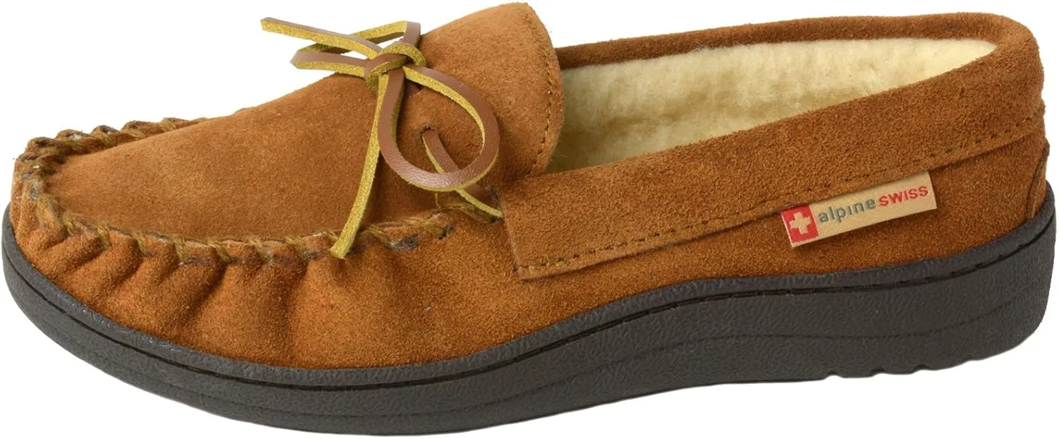 Alpine Swiss Sabine Womens Genuine Suede Shearling Slip On Moccasin Slippers