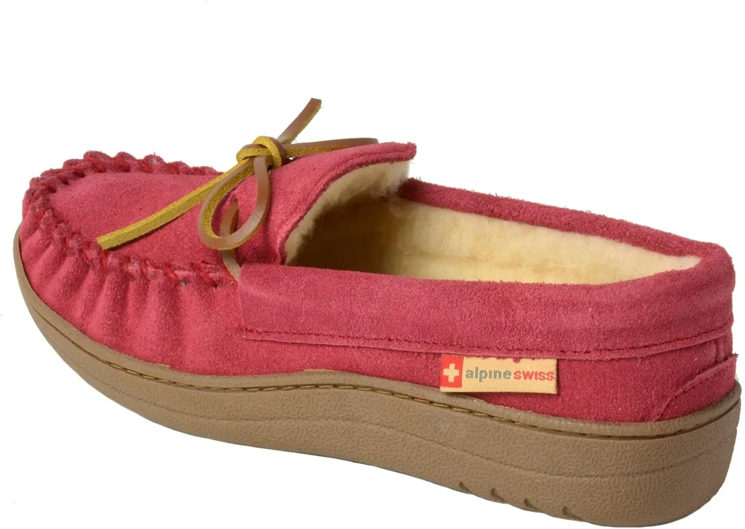 Alpine Swiss Sabine Womens Genuine Suede Shearling Slip On Moccasin Slippers