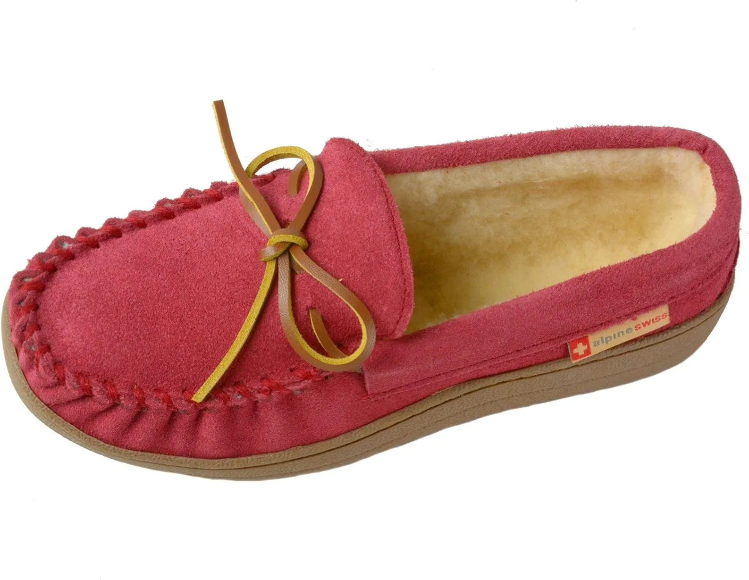 Alpine Swiss Sabine Womens Genuine Suede Shearling Slip On Moccasin Slippers