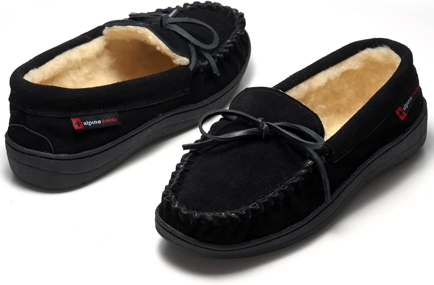 Alpine Swiss Sabine Womens Genuine Suede Shearling Slip On Moccasin Slippers
