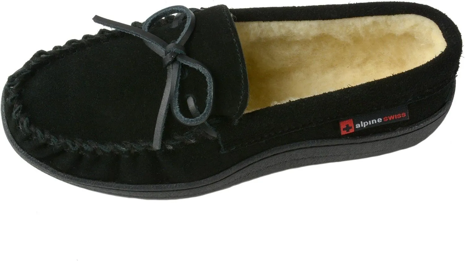 Alpine Swiss Sabine Womens Genuine Suede Shearling Slip On Moccasin Slippers