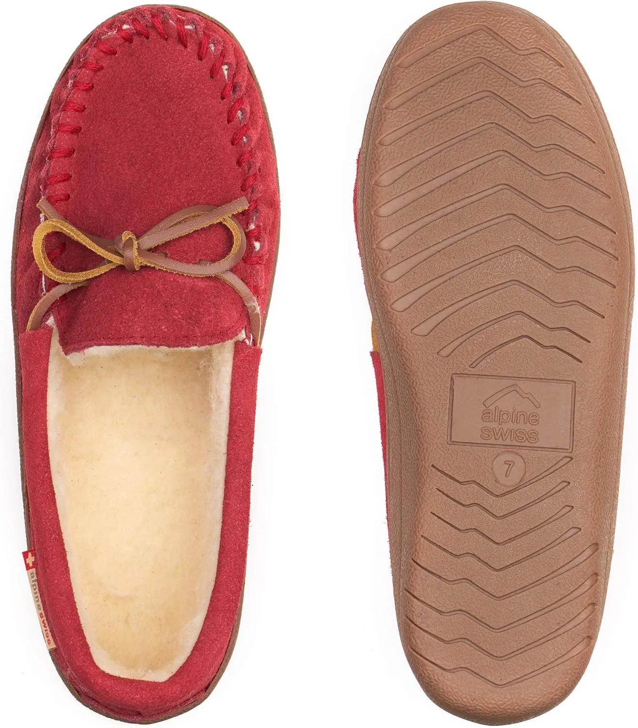 Alpine Swiss Sabine Womens Genuine Suede Shearling Slip On Moccasin Slippers