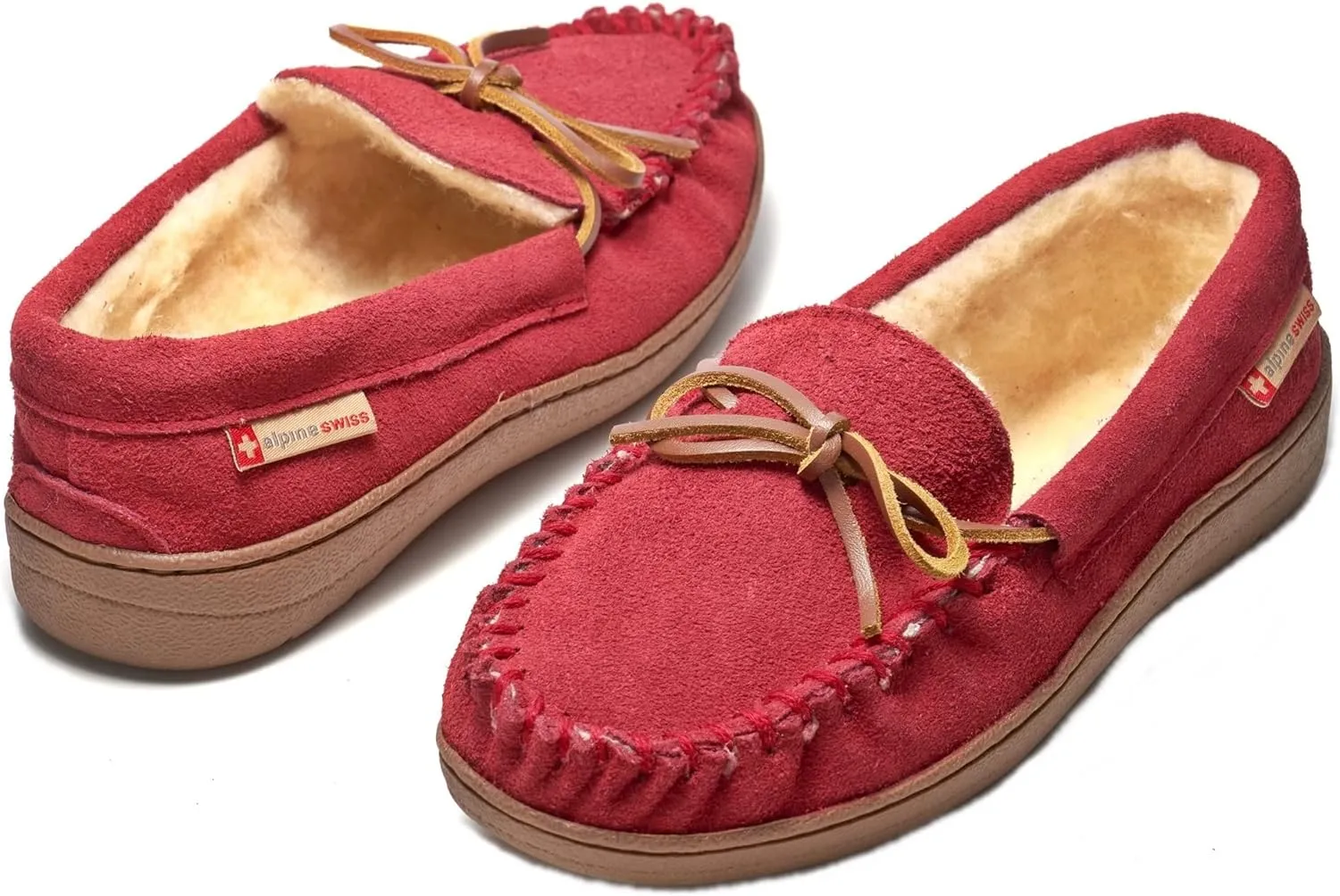 Alpine Swiss Sabine Womens Genuine Suede Shearling Slip On Moccasin Slippers