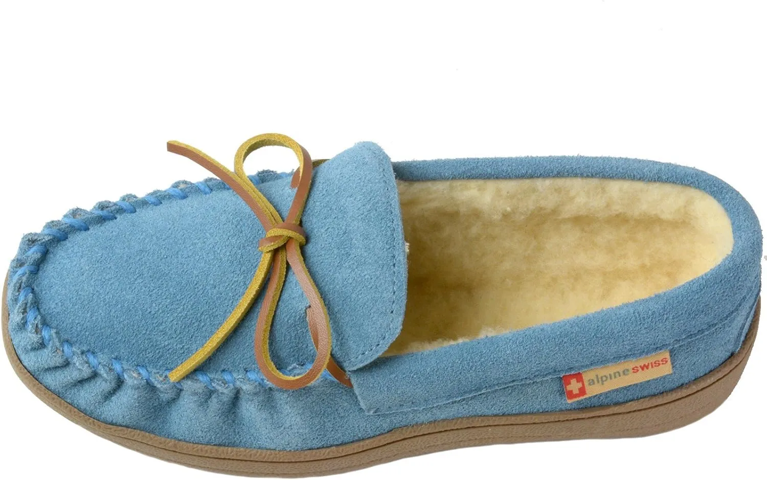 Alpine Swiss Sabine Womens Genuine Suede Shearling Slip On Moccasin Slippers