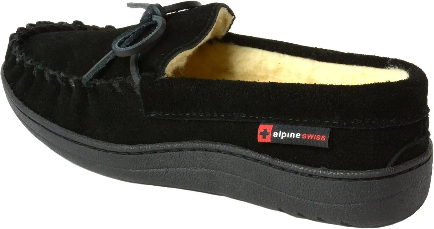 Alpine Swiss Sabine Womens Genuine Suede Shearling Slip On Moccasin Slippers