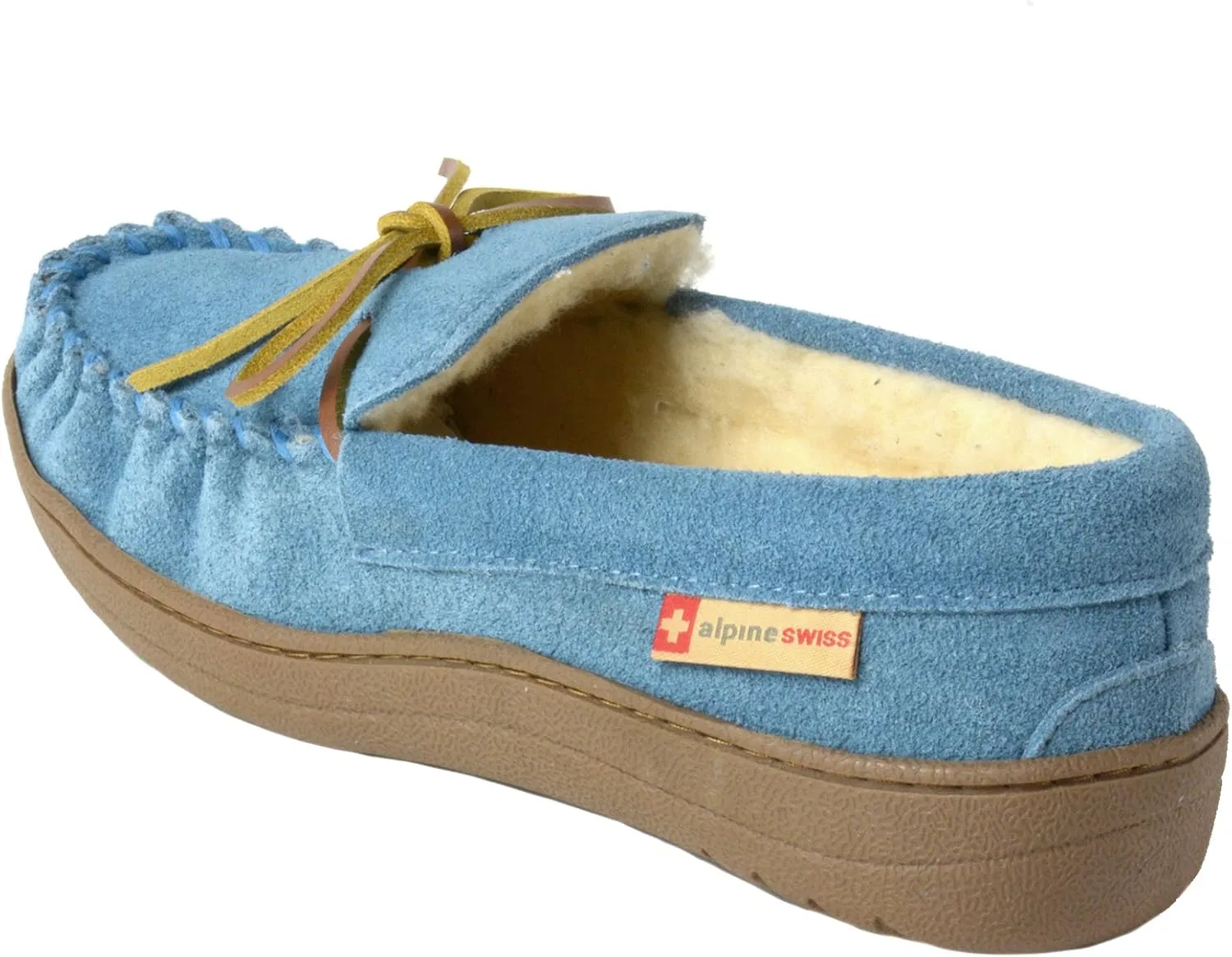 Alpine Swiss Sabine Womens Genuine Suede Shearling Slip On Moccasin Slippers