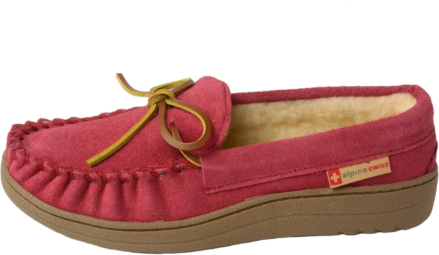 Alpine Swiss Sabine Womens Genuine Suede Shearling Slip On Moccasin Slippers