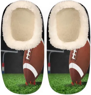 American Football Slippers for Women Men, Sport Ball Field House Slippers Socks Warm Fuzzy Memory Foam Indoor Slippers Lightweight Cozy Anti-Skid Closed Back Home Shoes, Medium