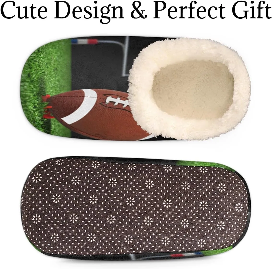 American Football Slippers for Women Men, Sport Ball Field House Slippers Socks Warm Fuzzy Memory Foam Indoor Slippers Lightweight Cozy Anti-Skid Closed Back Home Shoes, Medium