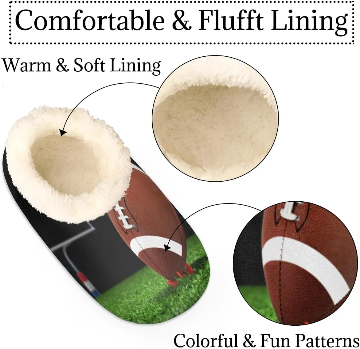 American Football Slippers for Women Men, Sport Ball Field House Slippers Socks Warm Fuzzy Memory Foam Indoor Slippers Lightweight Cozy Anti-Skid Closed Back Home Shoes, Medium