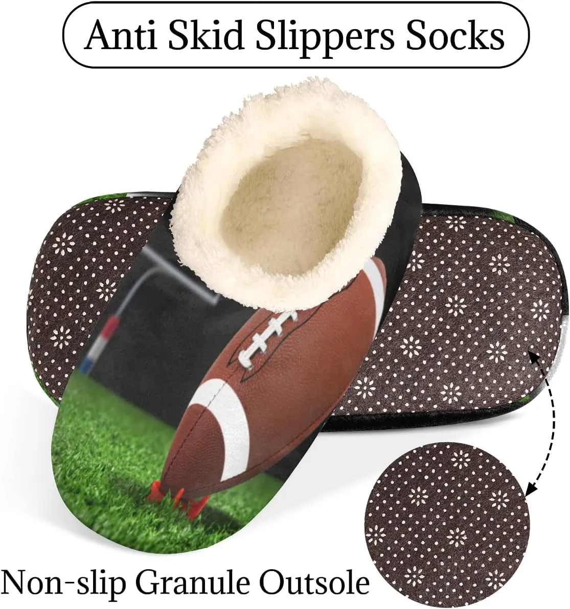 American Football Slippers for Women Men, Sport Ball Field House Slippers Socks Warm Fuzzy Memory Foam Indoor Slippers Lightweight Cozy Anti-Skid Closed Back Home Shoes, Medium