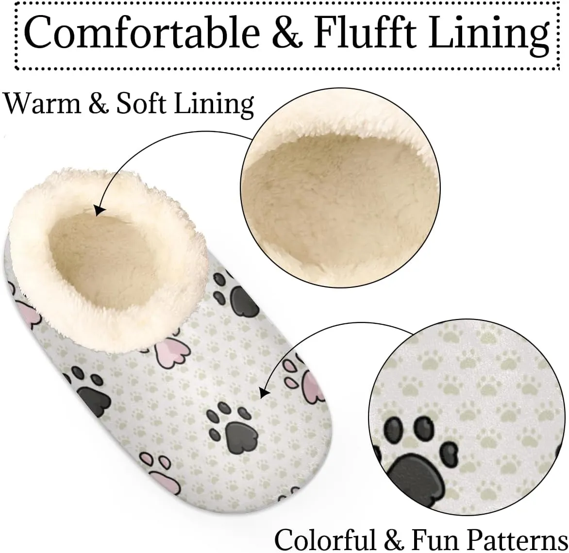 Animal Footprints Women's Slippers, Colorful Dog Paw Print Non-Slip House Slipper Socks, Plush Lined Slippers Shoes for Girls Boys Teens Indoor Bedroom