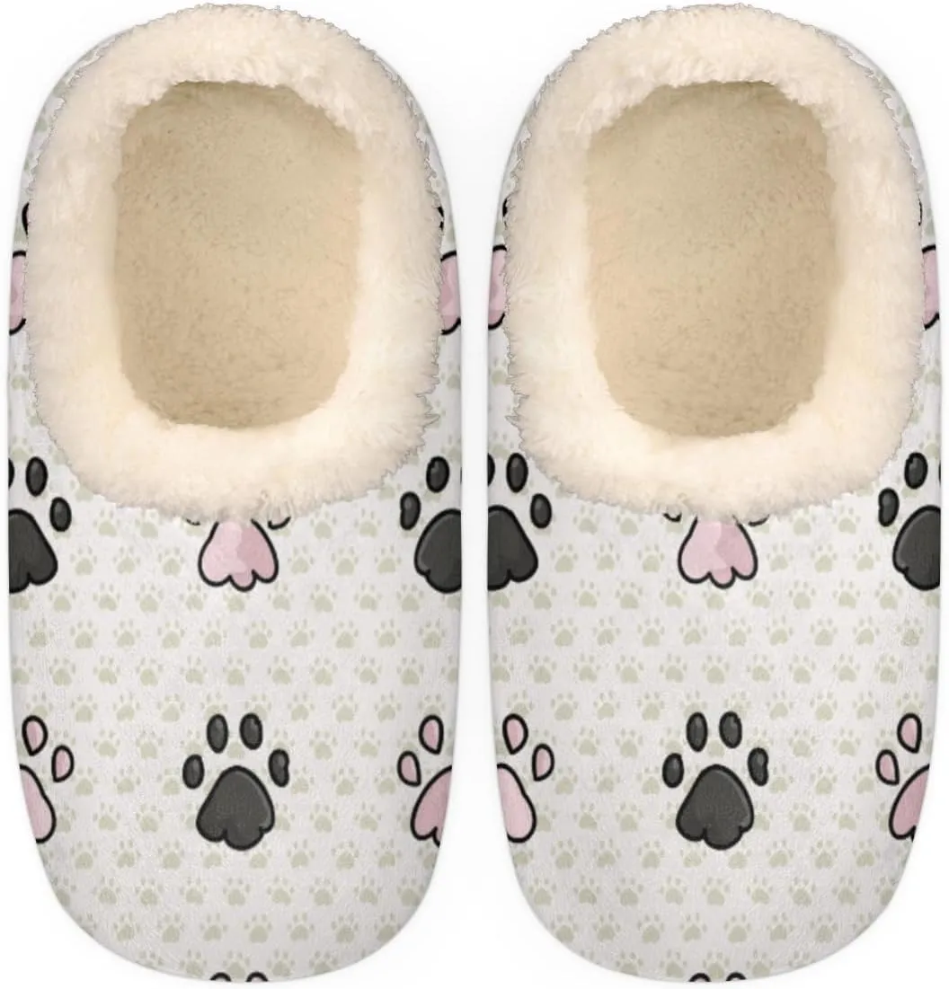Animal Footprints Women's Slippers, Colorful Dog Paw Print Non-Slip House Slipper Socks, Plush Lined Slippers Shoes for Girls Boys Teens Indoor Bedroom