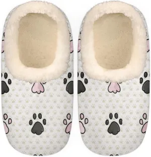 Animal Footprints Women's Slippers, Colorful Dog Paw Print Non-Slip House Slipper Socks, Plush Lined Slippers Shoes for Girls Boys Teens Indoor Bedroom