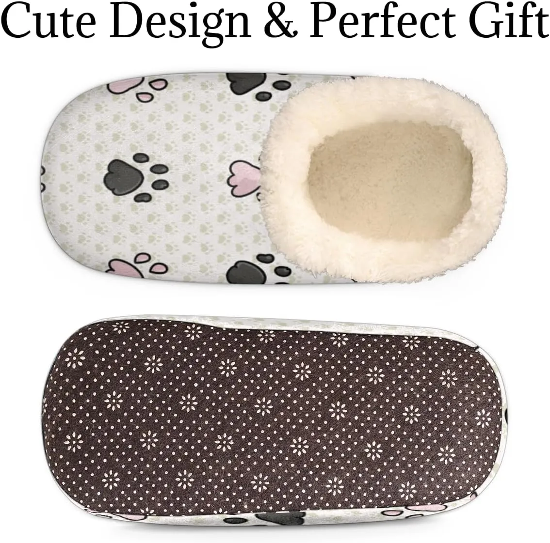 Animal Footprints Women's Slippers, Colorful Dog Paw Print Non-Slip House Slipper Socks, Plush Lined Slippers Shoes for Girls Boys Teens Indoor Bedroom