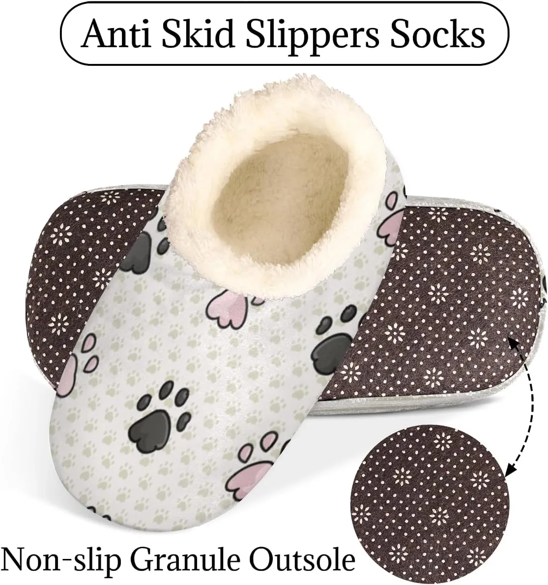Animal Footprints Women's Slippers, Colorful Dog Paw Print Non-Slip House Slipper Socks, Plush Lined Slippers Shoes for Girls Boys Teens Indoor Bedroom