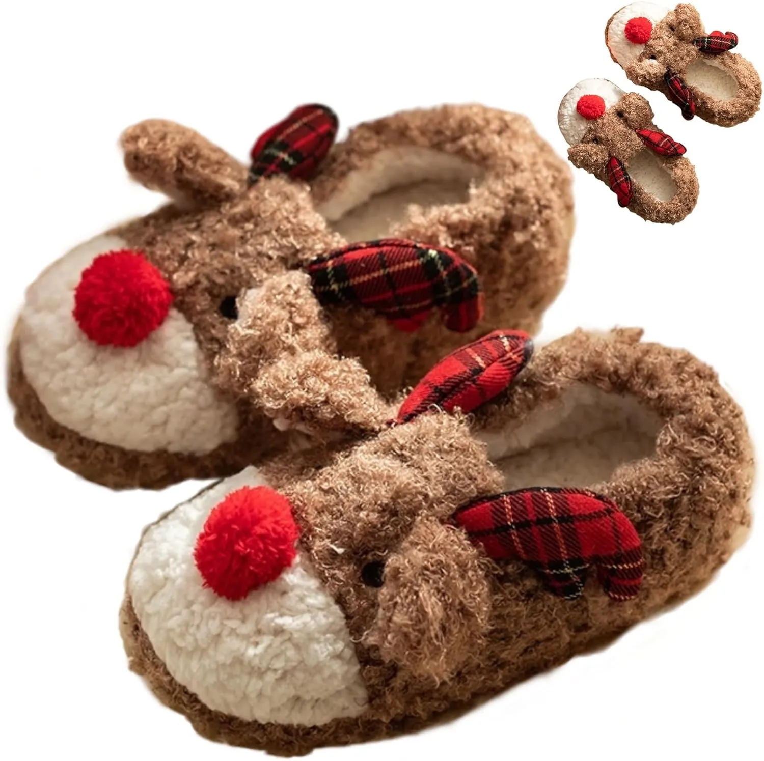 Animal Slippers Cute Elk Fuzzy Slippers Reindeer Slippers Women Men Christmas Slippers Winter Indoor Plush Warm Slippers Home Fluffy Slippers Bedroom Shoes Cozy Slippers Couple House Slippers