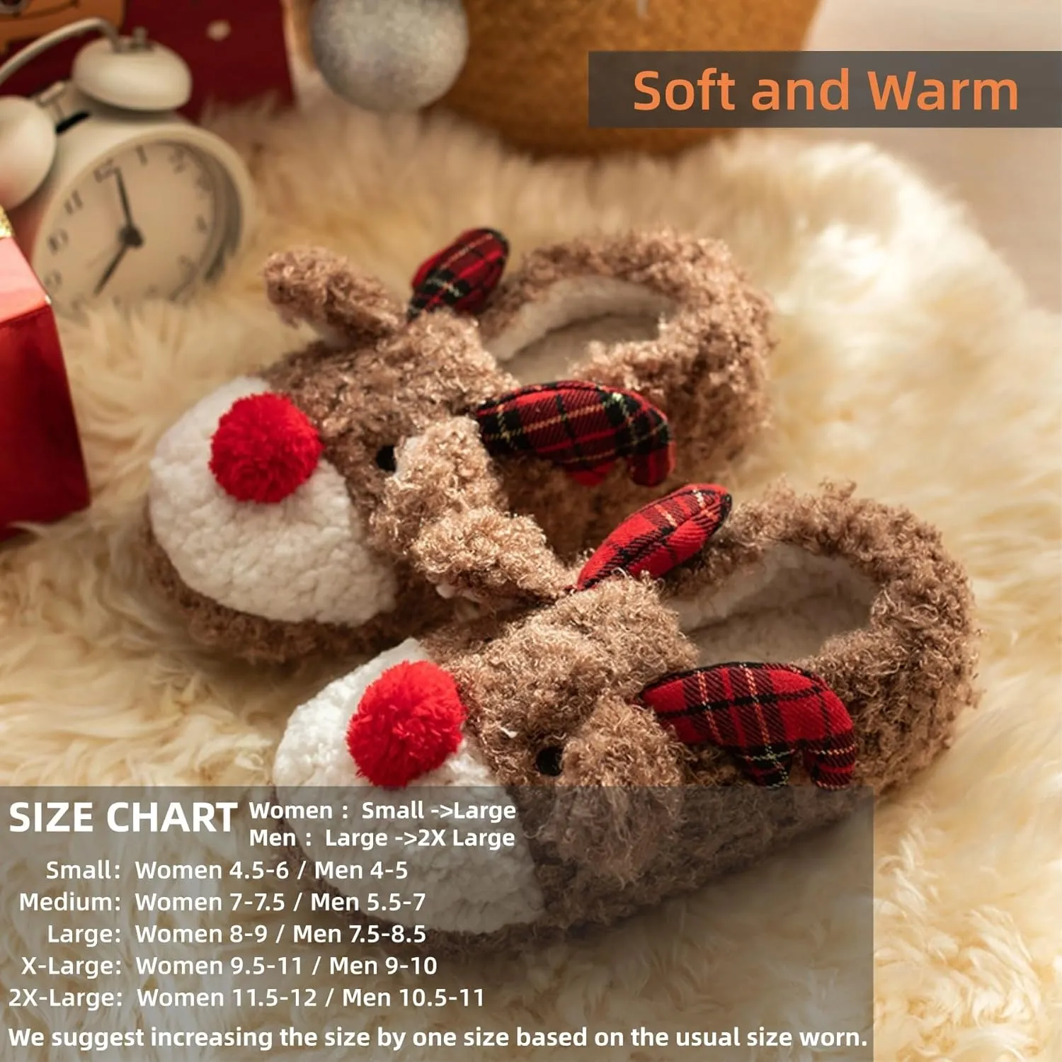 Animal Slippers Cute Elk Fuzzy Slippers Reindeer Slippers Women Men Christmas Slippers Winter Indoor Plush Warm Slippers Home Fluffy Slippers Bedroom Shoes Cozy Slippers Couple House Slippers