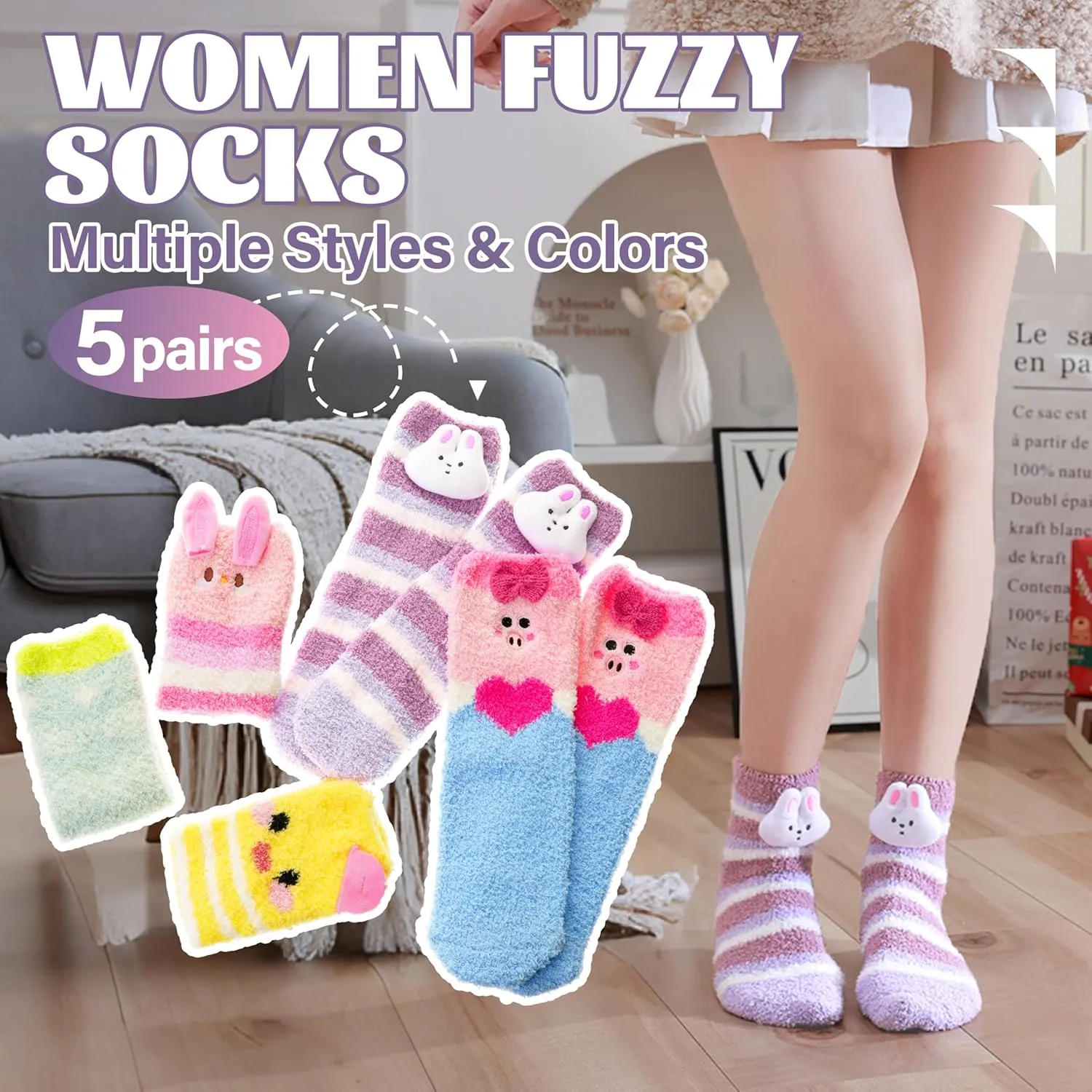 ANTSANG Women Fuzzy Socks Teen Girls Slipper Cozy Winter Fluffy Comfy and Warm Cabin Home Fleece Socks