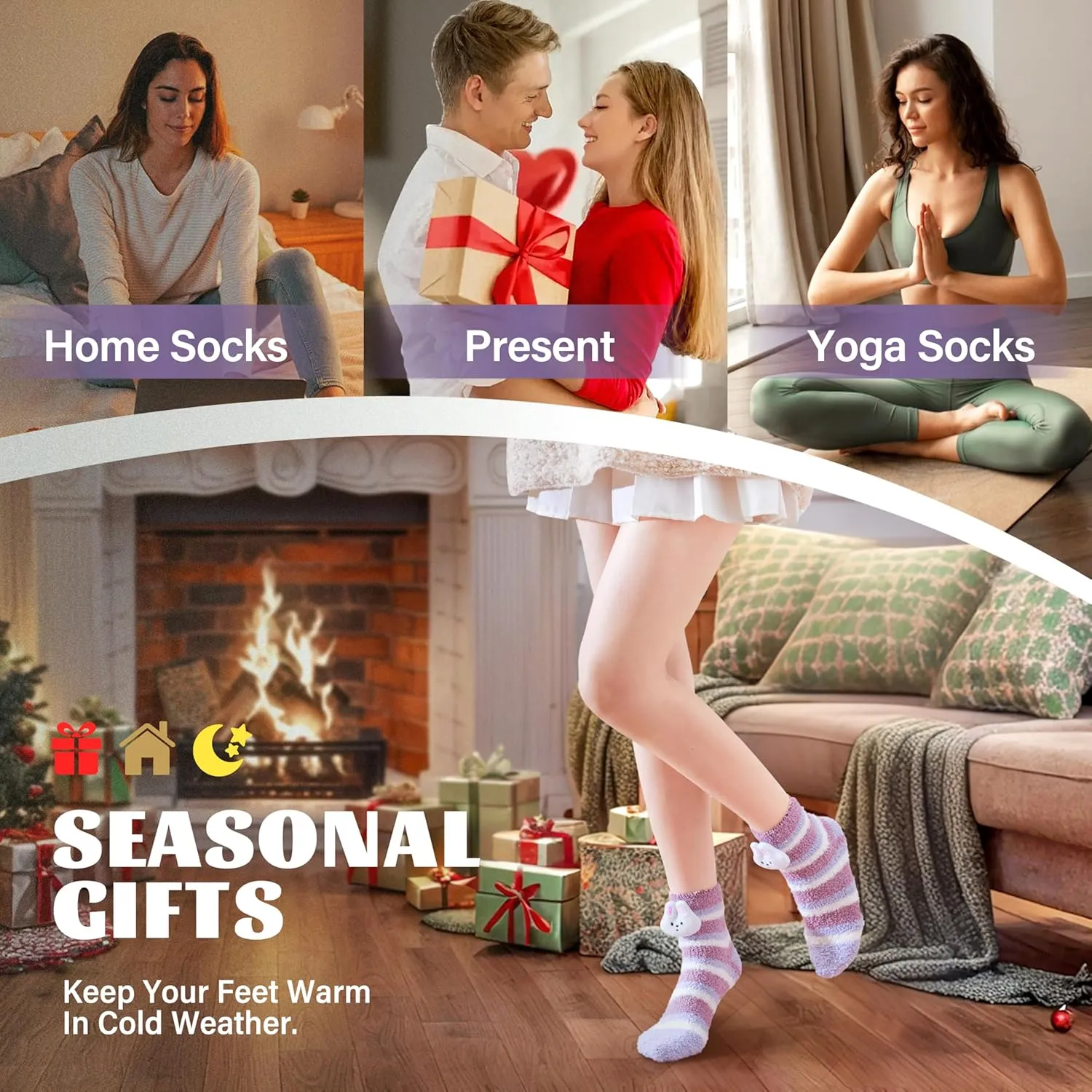ANTSANG Women Fuzzy Socks Teen Girls Slipper Cozy Winter Fluffy Comfy and Warm Cabin Home Fleece Socks