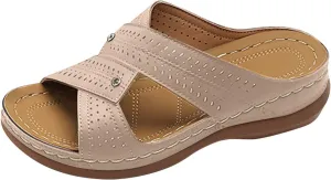 Arch Support Beach Sandals Women Summer Comfortable Low Wedge Slippers Slip on Sandal 2025 Trendy