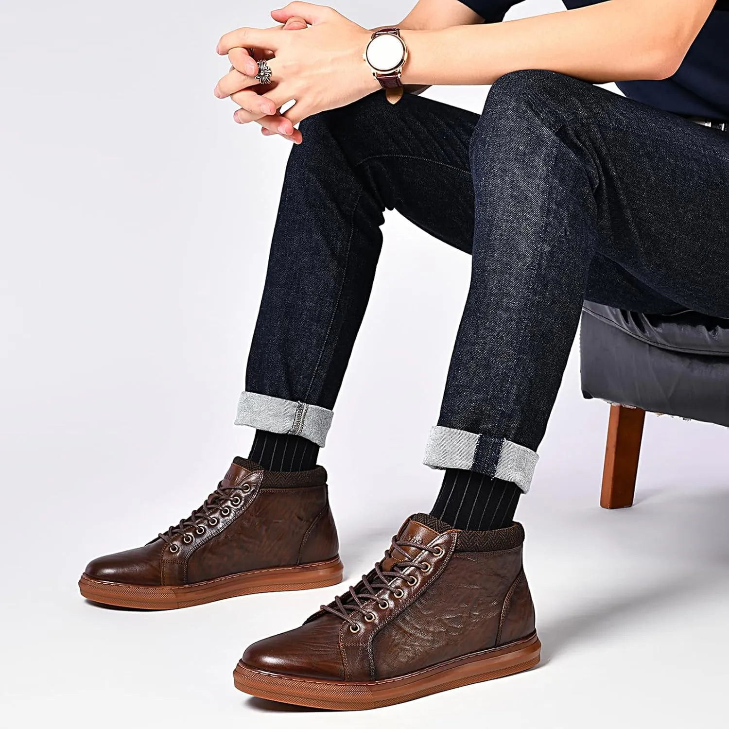 Arkbird Mens Leather Sneaker Fashion Classic Casual Chukka Ankle Boots for Men