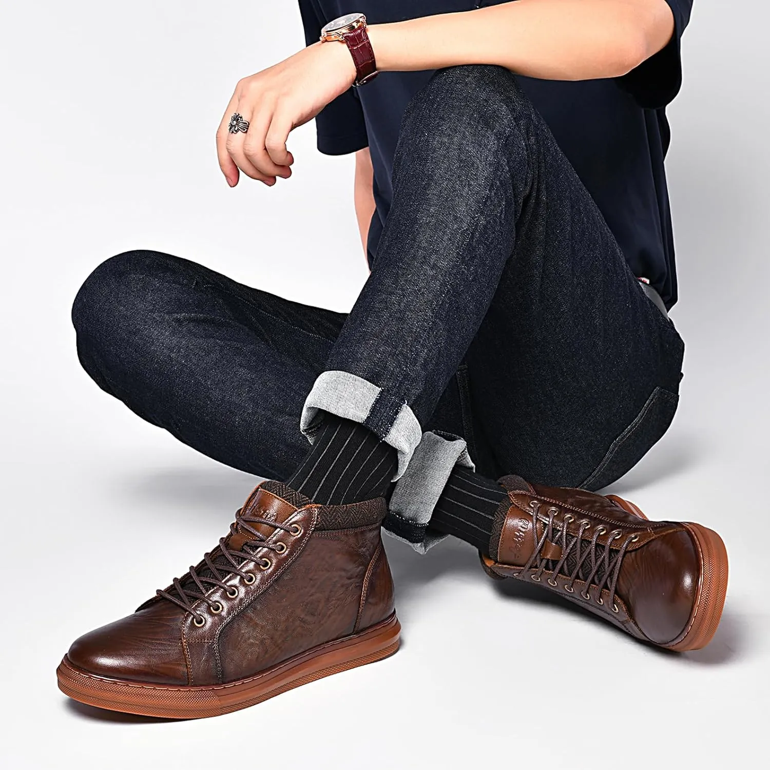 Arkbird Mens Leather Sneaker Fashion Classic Casual Chukka Ankle Boots for Men