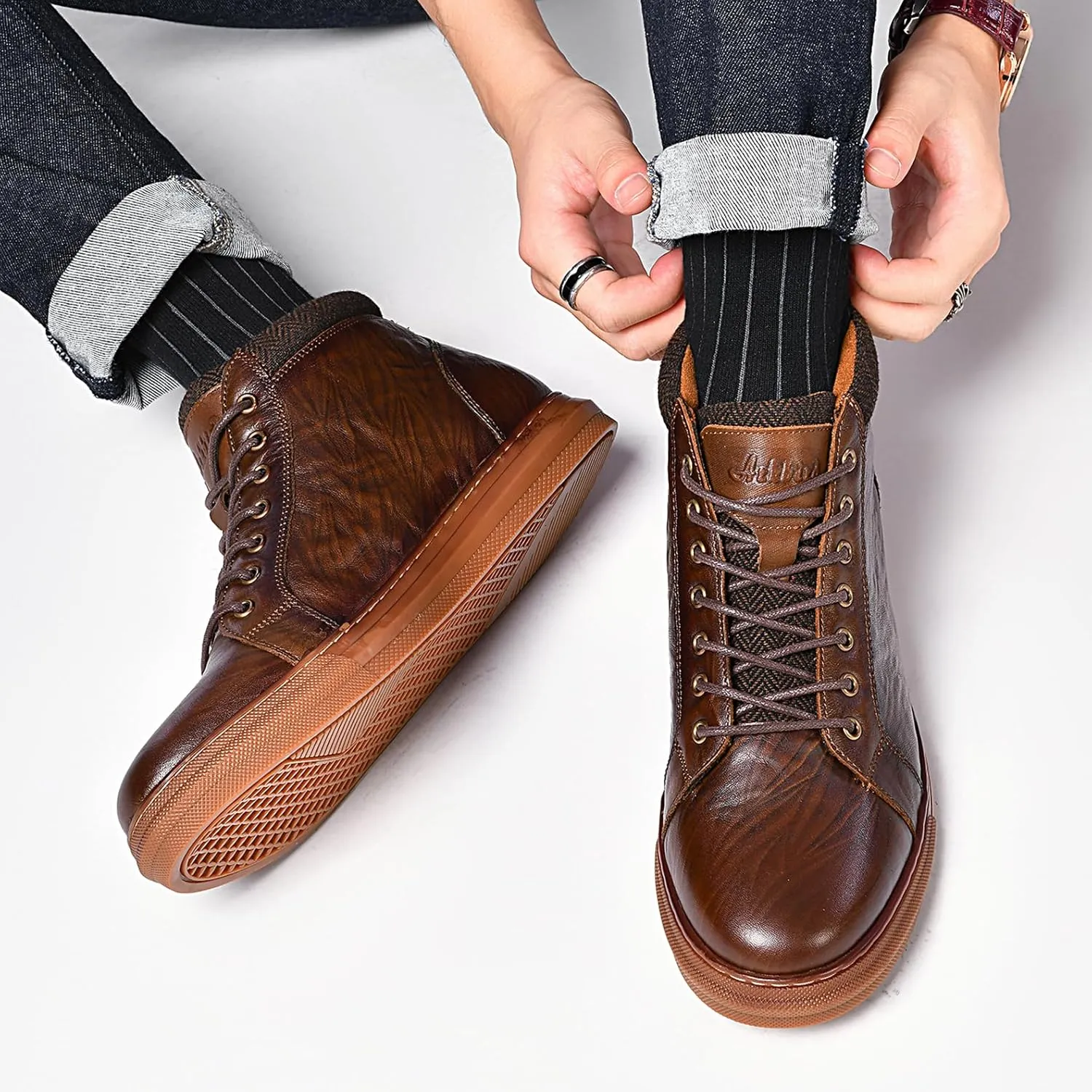 Arkbird Mens Leather Sneaker Fashion Classic Casual Chukka Ankle Boots for Men